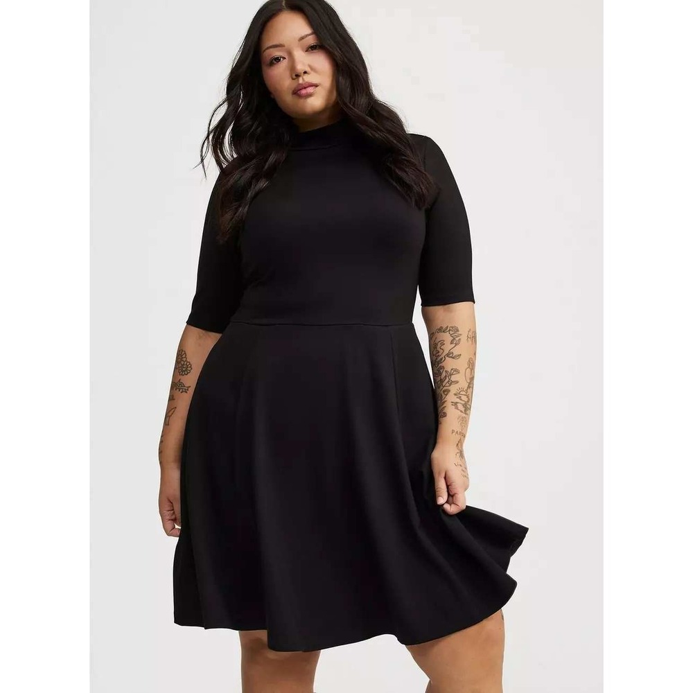 Torrid Black Ponte Mock Neck Mini Dress Women's Plus Size 4 4X NEW Pockets